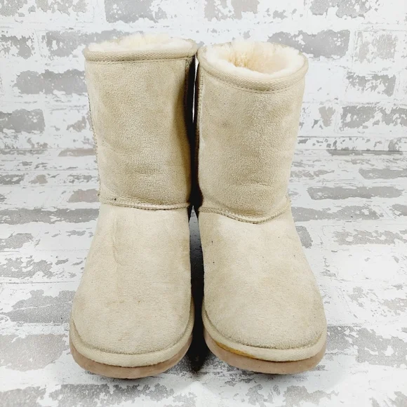 Lam Cream Suede Round Toe Fur Winter Boots V744 - Picture 3 of 12